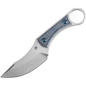 Kansept G004A7 Niko Stonewash D2 Carbon Steel Clip Point Fixed Blade Knife Blue Frag Handles